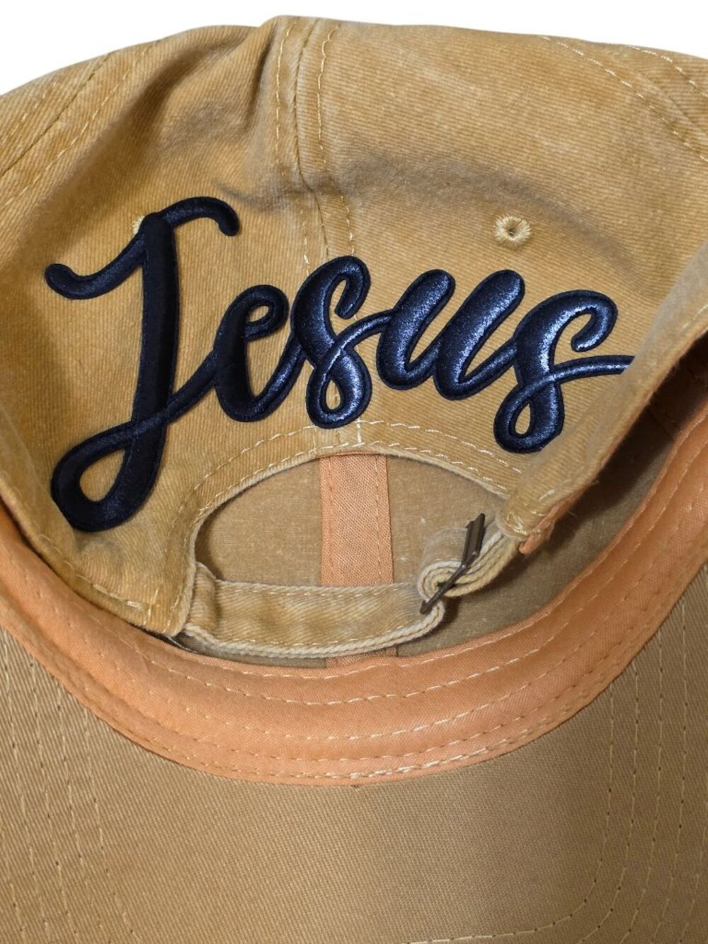 This Mama Runs On Coffee & Jesus Mustard Yellow Adjustable Baseball Cap - Picture 8 of 8